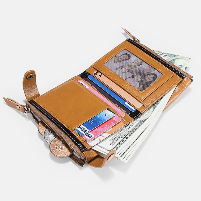 Genuine Leather Multi-function RFID Bifold Wallet