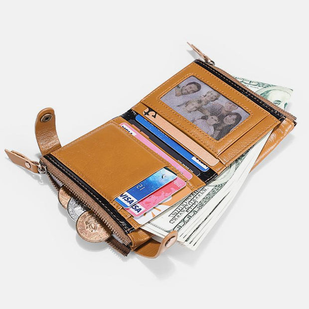 Genuine Leather Multi-function RFID Bifold Wallet