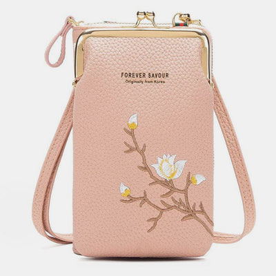 Multi-Slot Elegant Floral Embroidery Crossbody Phone Bag