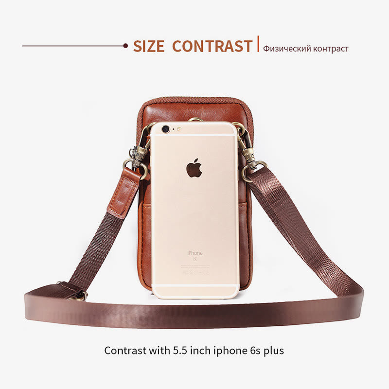 Mens Leather Phone Bag Durable Multifunction Wear Belt Waist Bag