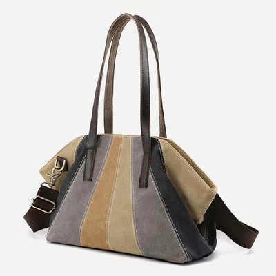 Women Ladies Colorblock Hobo Handbag Canvas Daily Purse Shoulder Tote