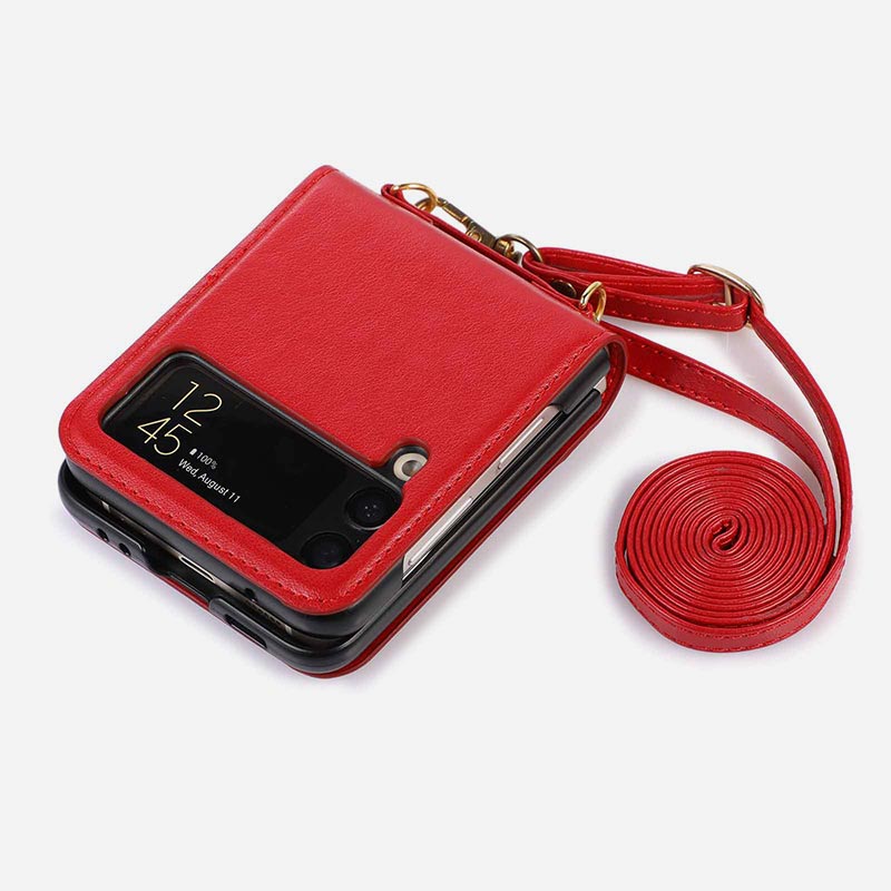 Samsung Galaxy Z Flip 3 Phone Case Solid Color Crossbody Phone Bag with Card Slot