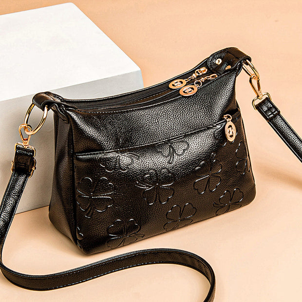 Floral Emblossing Crossbody Bag For Women Classic Leather Purse
