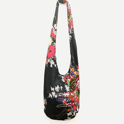 Shoulder Bag for Women Printing Flower Daily Cotton Crossbody Bag