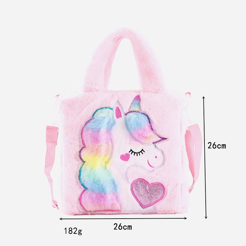 Handbag For Kids Cute Cartoon Embroidered Plush Unicorn Crossbody Bag