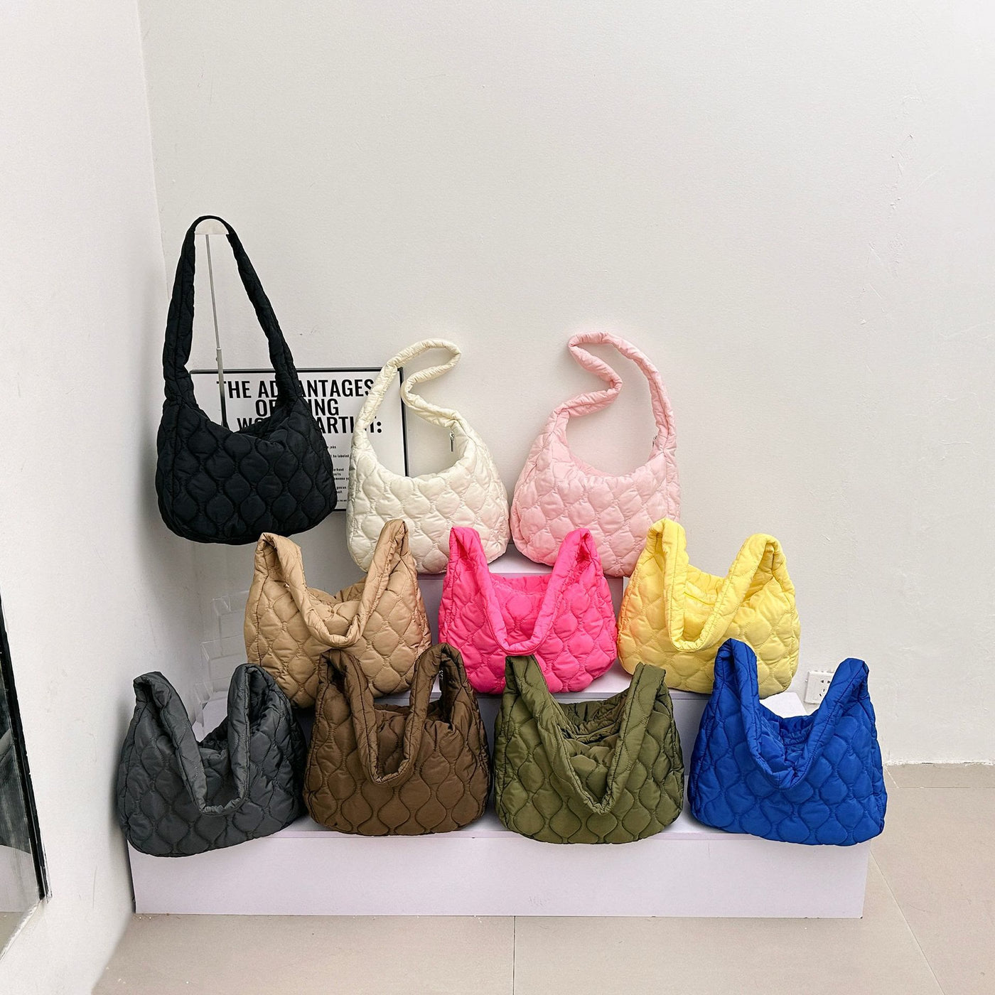 Down Nylon Tote For Winter Solid Color Diamond Crossbody Bag