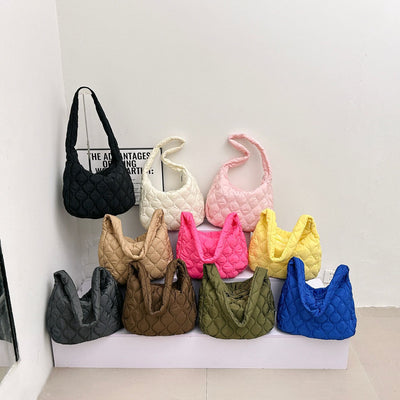 Down Nylon Tote For Winter Solid Color Diamond Crossbody Bag