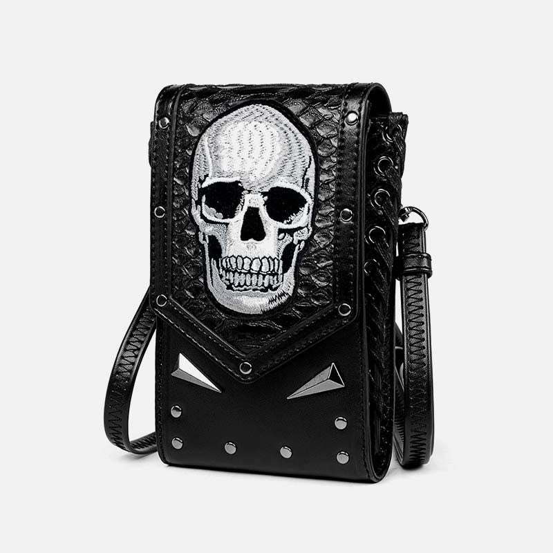 Faux Leather Skull Phone Bag  Waist Pack Punk Style Crossbody Purse