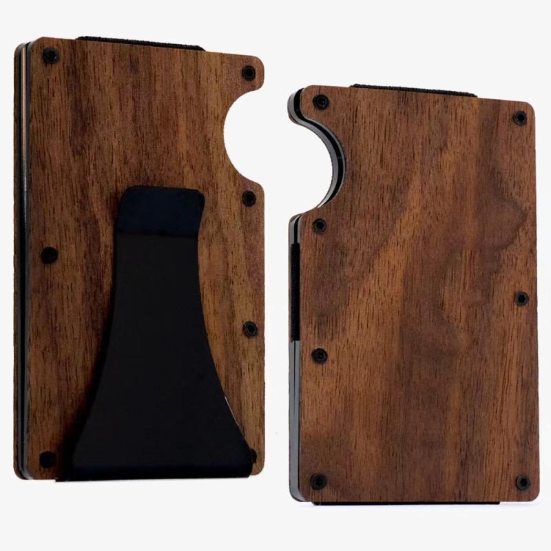 Women Men Wooden RFID Card Holder Alloy Large Money Clip