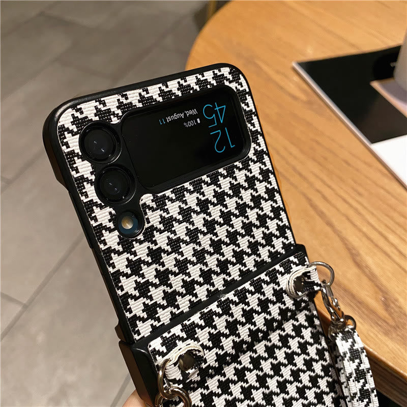 Phone Case for Samsung Galaxy Z Flip Houndstooth Crossbody Strap Case