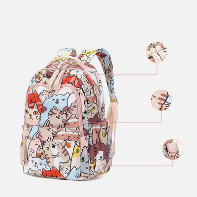 Backpack for Women Funny Cat Cartoon Printing Waterproof School Handbag