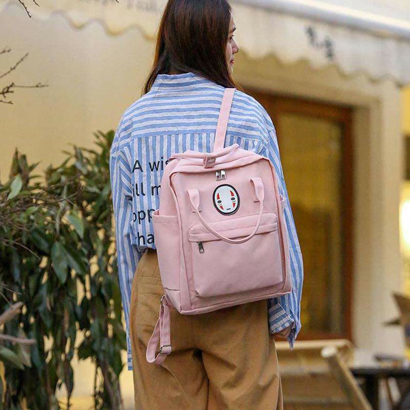 Backpack for Women Light Color Cartoon Smile Nylon School Handbag