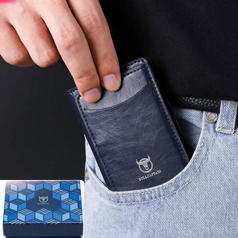 Wallet for Men Minimalist Telescopic PU Leather Card Holder Purse