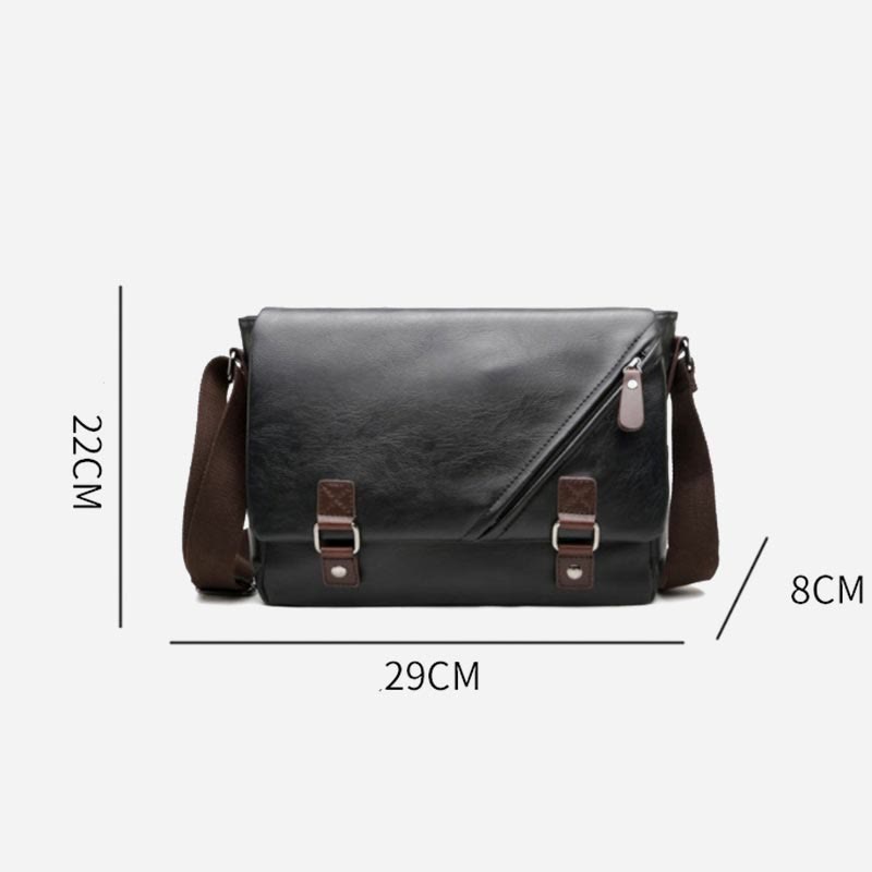 Messenger Bag for Men Waterproof Patch Flap PU Shoulder Bag