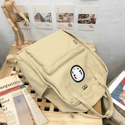 Backpack for Women Light Color Cartoon Smile Nylon School Handbag