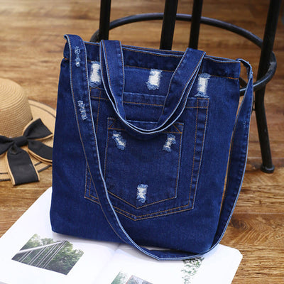 Denim Tote For Outing Retro Canvas Ripped Crossbody Bag