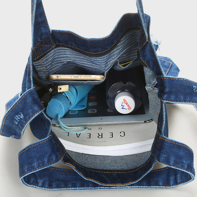 Denim Tote For Outing Retro Canvas Ripped Crossbody Bag