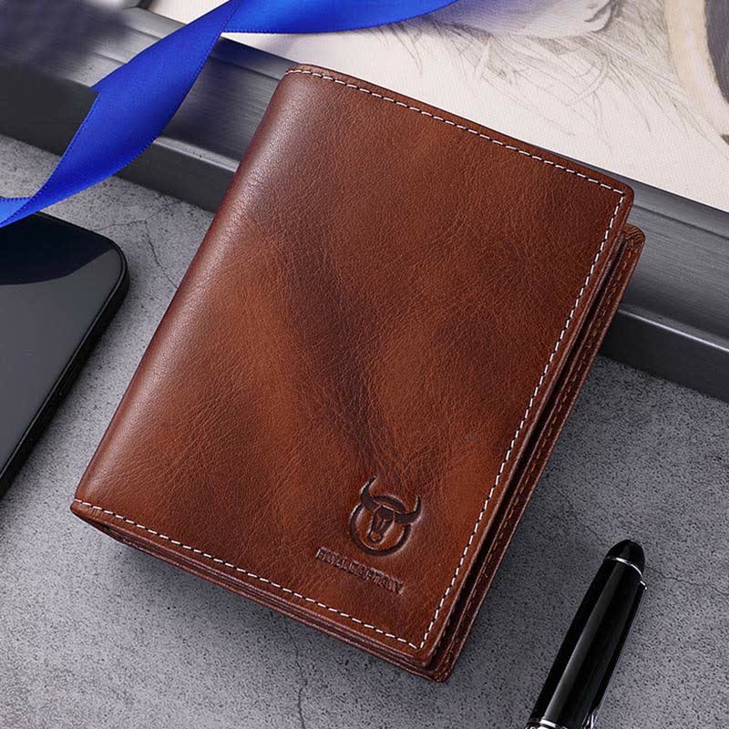 Men's Trifold Genuine Leather Wallet Includes Id Window Credit Card Holder