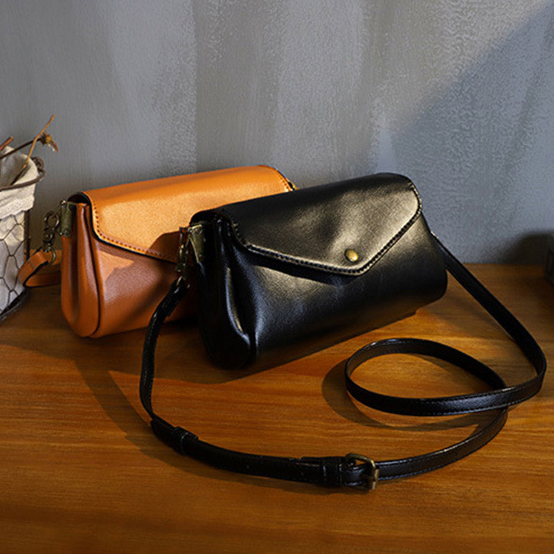 Retro Genuine Leather Handmade Crossbody Bag Multi-Slot Shoulder Bag