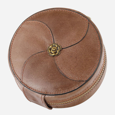 Round Coin Purse For Women Travel Genuine Leather Storage Bag