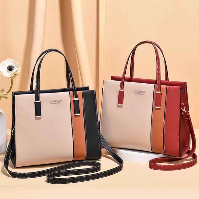 Women Top Handle Bag Fashion Leather Crossbody Colorblock Ladies Handbag Satchel