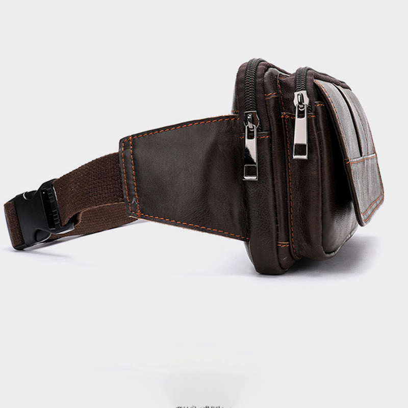 Waist Bag For Men Cowhide Leather Outdoor Running Crossbody Chest Bag