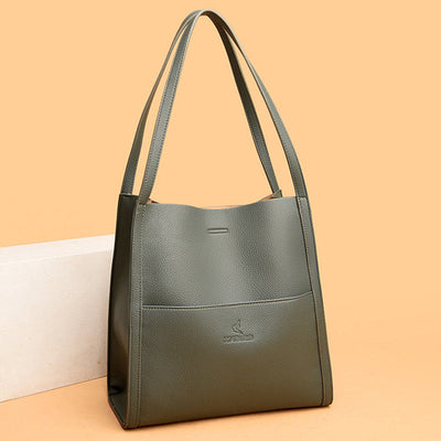 Women Minimalist Tote Classic Genuine Leather Large Underarm Bag