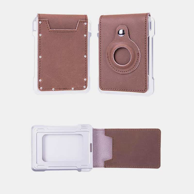 Genuine Leather Airtag Wallet RFID Blocking Quick Access Badge Card Holder