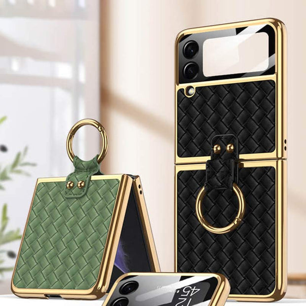 Samsung Galaxy Z Flip 3  Leather Woven Phone Case with Ring Holder