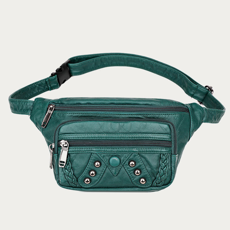 Rivet Waist Bag For Women Large Leather Crossbody Chest Bag