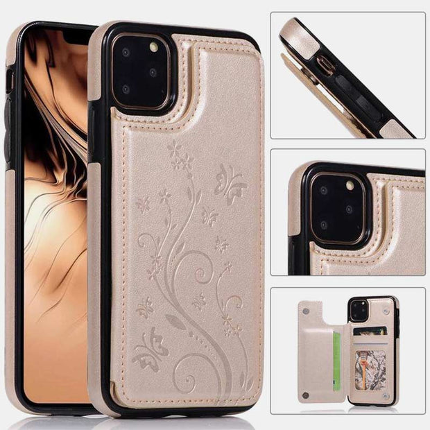 Phone Case Kickstand for iPhone with Card Holder Double Magnetic Clasp