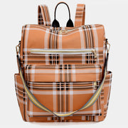 Multifunciton Casual Women Rucksack Daypack Leather Plaid Backpack With Shoulder Strap