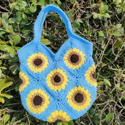 Cute Sunflower Handbag Crochet Hand Woven Shoulder Bag For Women