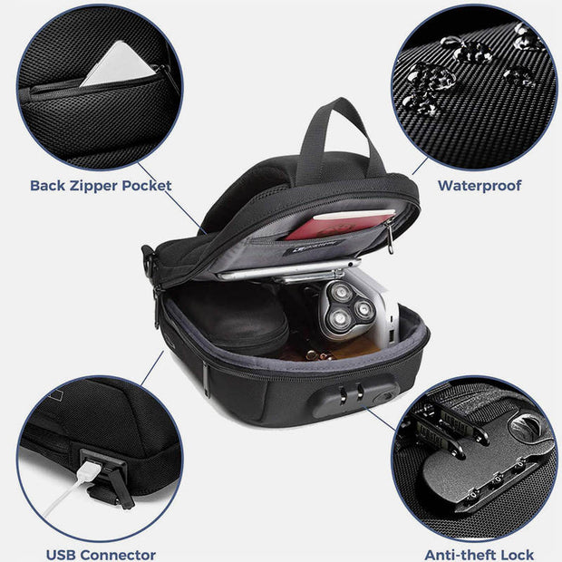 Anti-theft Waterproof Chest Bag Sling Bag With USB Charging Port