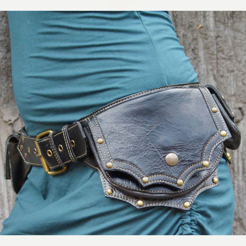 Limited Stock: Waist Bag For Women Medieval PU Leather Rivets Fanny Pack