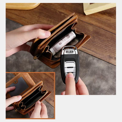 Men Bifold Wallet Real Leather RFID Blocking Short Wallet Coin Purse