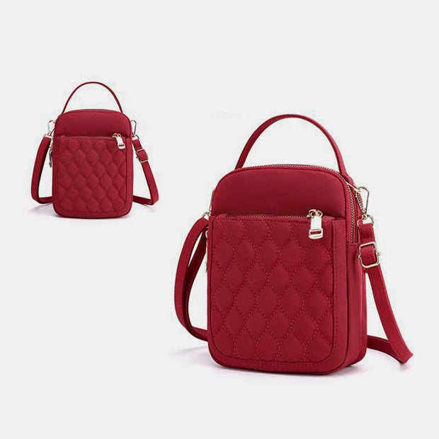 Small Crossbody Purse for Women Triple Zip Cell Phone Quilted Handbag