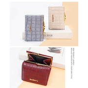 Triple Fold Wallet For Women Buckle Leather Portable Small Purse