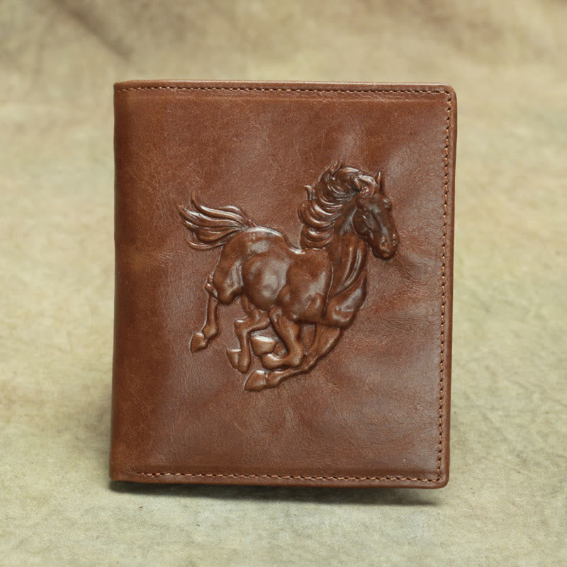 Wallet For Men Minimalist Retro Horse Print Leather Money Clip Short Purse