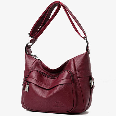 Double Compartment Crossbody Bag For Women Simple Elegant Leather Purse