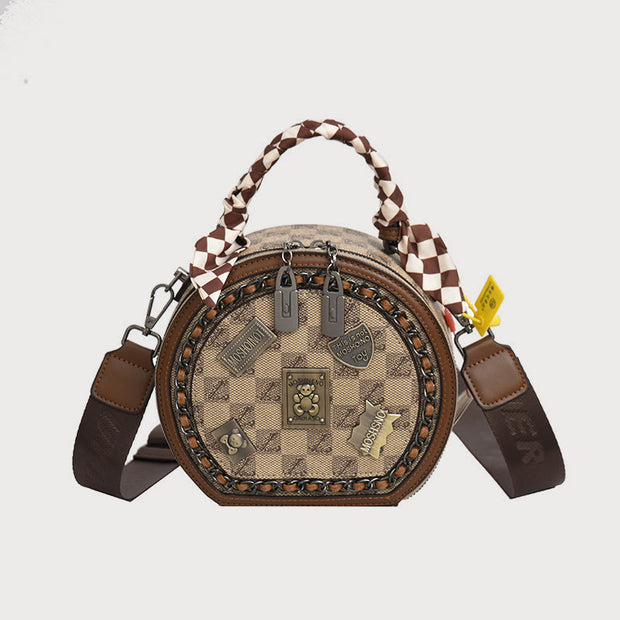 Top-handle Bag For Women Vintage Wide Strap Small Round Bag