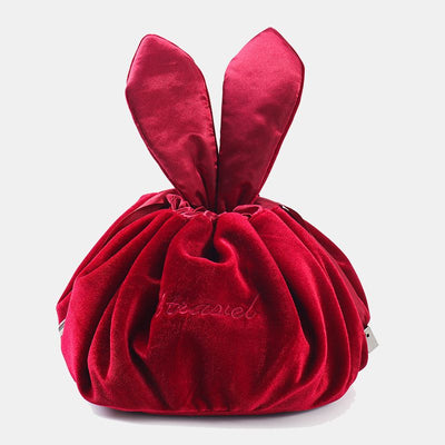 Cute Bunny Ear Drawstring Makeup Bag Embroidery Velvet Storage Bag