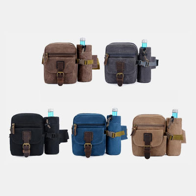 Canvas Belt Bag for Women Men Waist Bag Chest Bag with Bottle Pocket