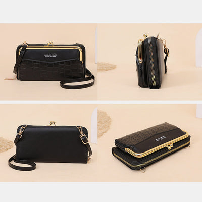 Multi-Slot Elegant Embossing Kiss-Lock Crossbody Phone Purse