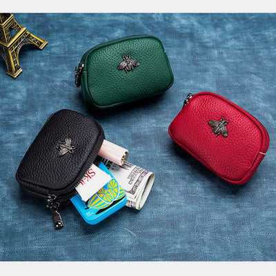 Women Genuine Leather Double Zipper Small Wallet Change Coin Purse