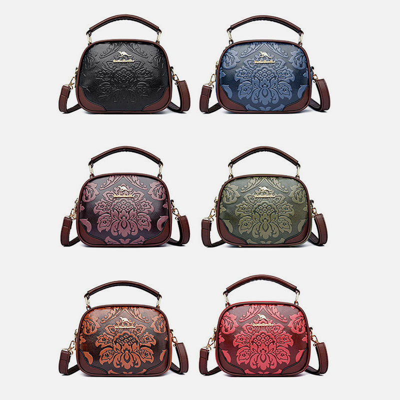 Floral Embossing Handbag For Women Double Compartment Crossbody Bag