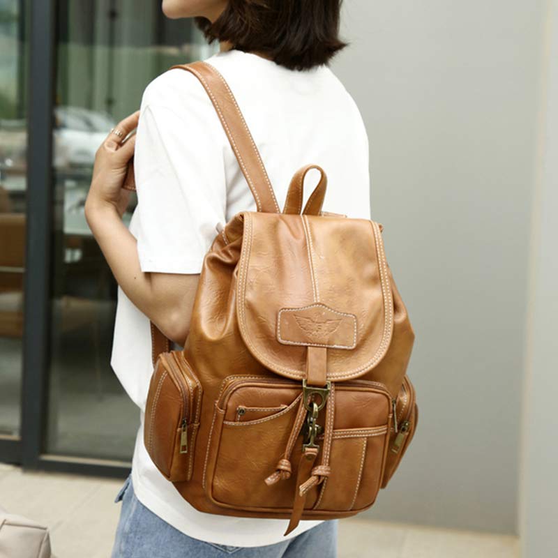 Vegan Leather Backpack for Women Vintage Ladies Girls Casual Daypack Purse