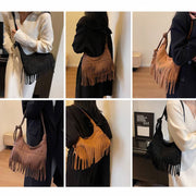 Tassel Underarm Bag For Women Retro Solid Color Shoulder Bag