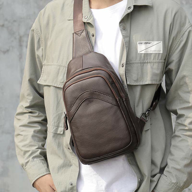 Sling Bag for Men Geniune Leather Casual Shopping Day Pack