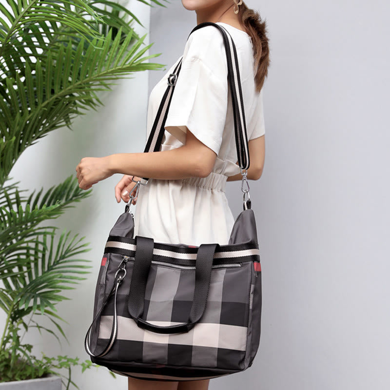 Tote Bag For Women Plaid Pattern Nylon Shoulder Bag